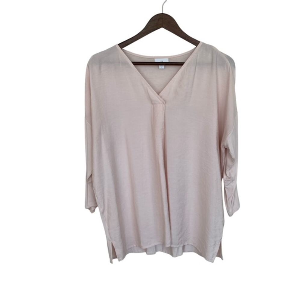 J. Jill Light Pink Mixed Media V-Neck Blouse - Medium